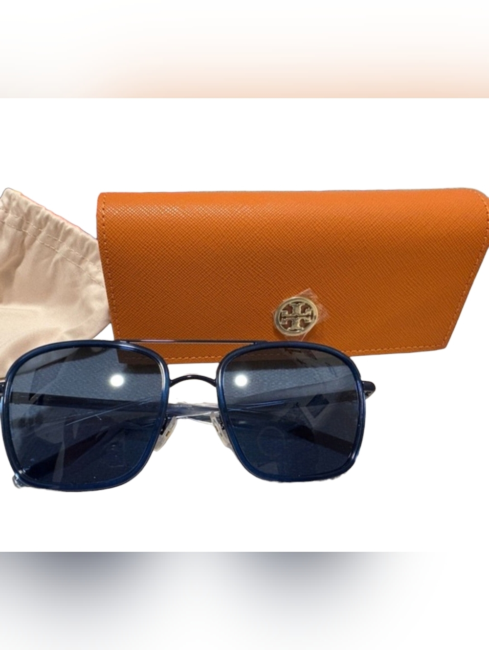 Tory Burch Navy Lens Sunglasses with Orange Logo Case